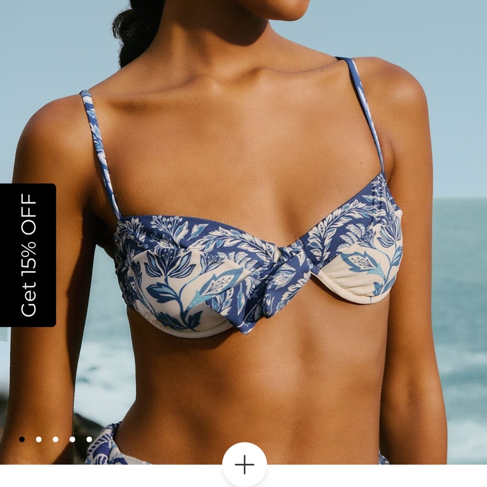 FARM Rio Blue and Cream Floral Bikini Top